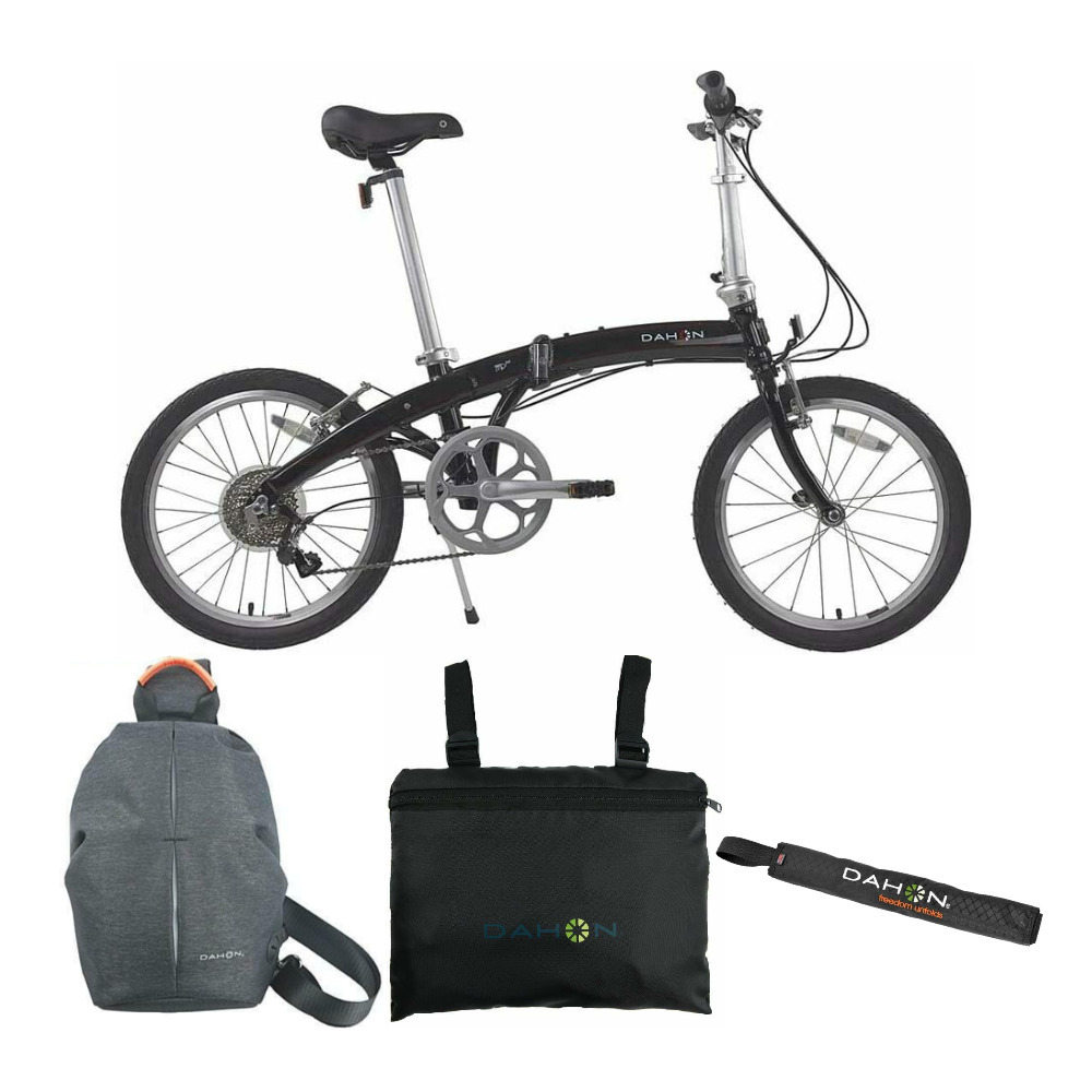 Dahon MU D8 Folding Bike (Obsidian) w/ Carry Strap, Foldable Bag, and