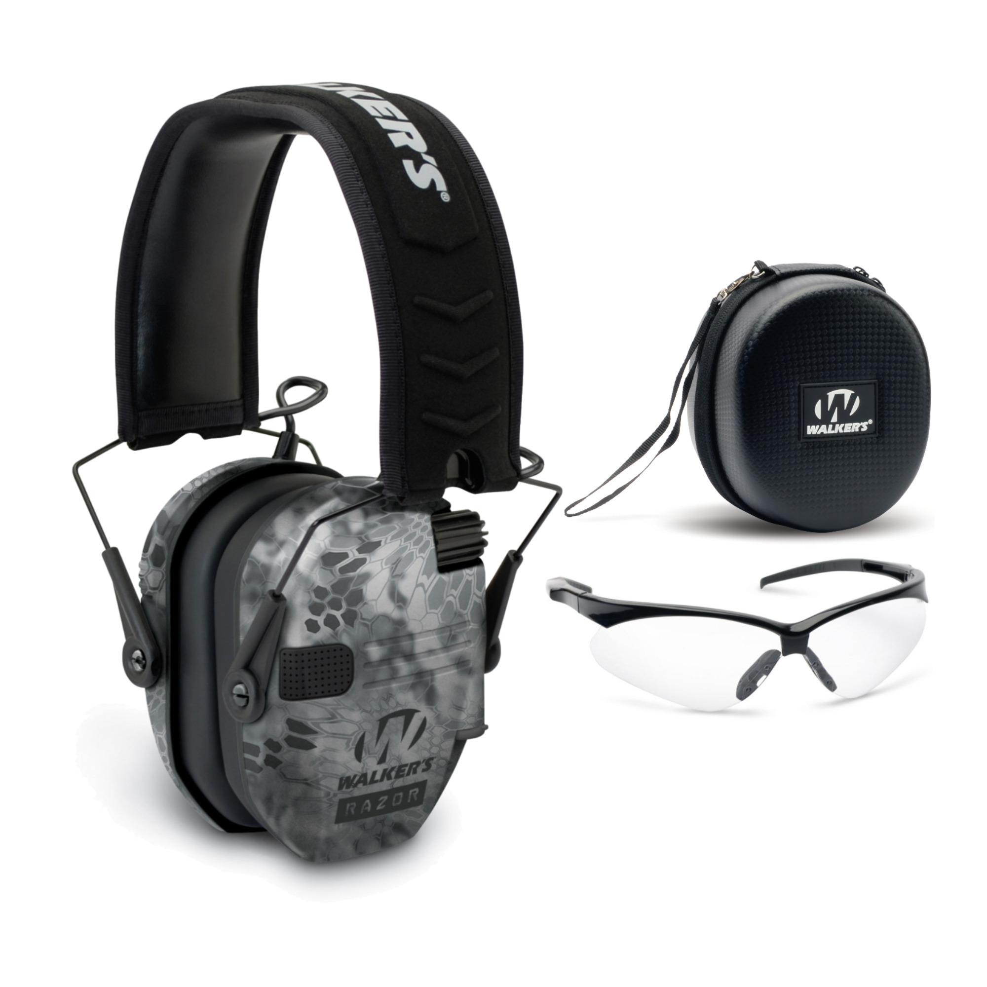 Walkers Razor Slim Electronic Muff (Raid) with Case and Shooting Glasses