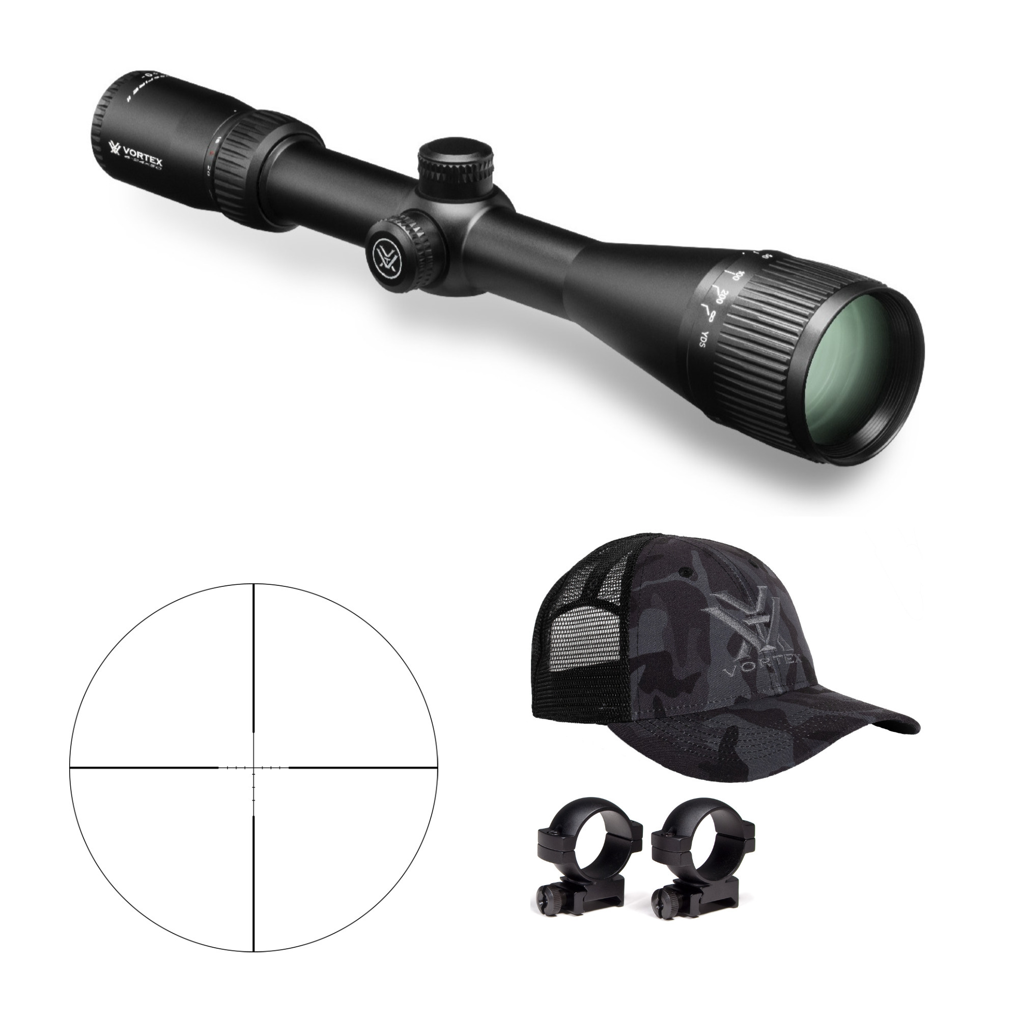 Vortex CROSSFIRE II 6-24X50 AO Rifle Scope – Dead-Hold BDC MOA Reticle, Includes High Rings & Hat