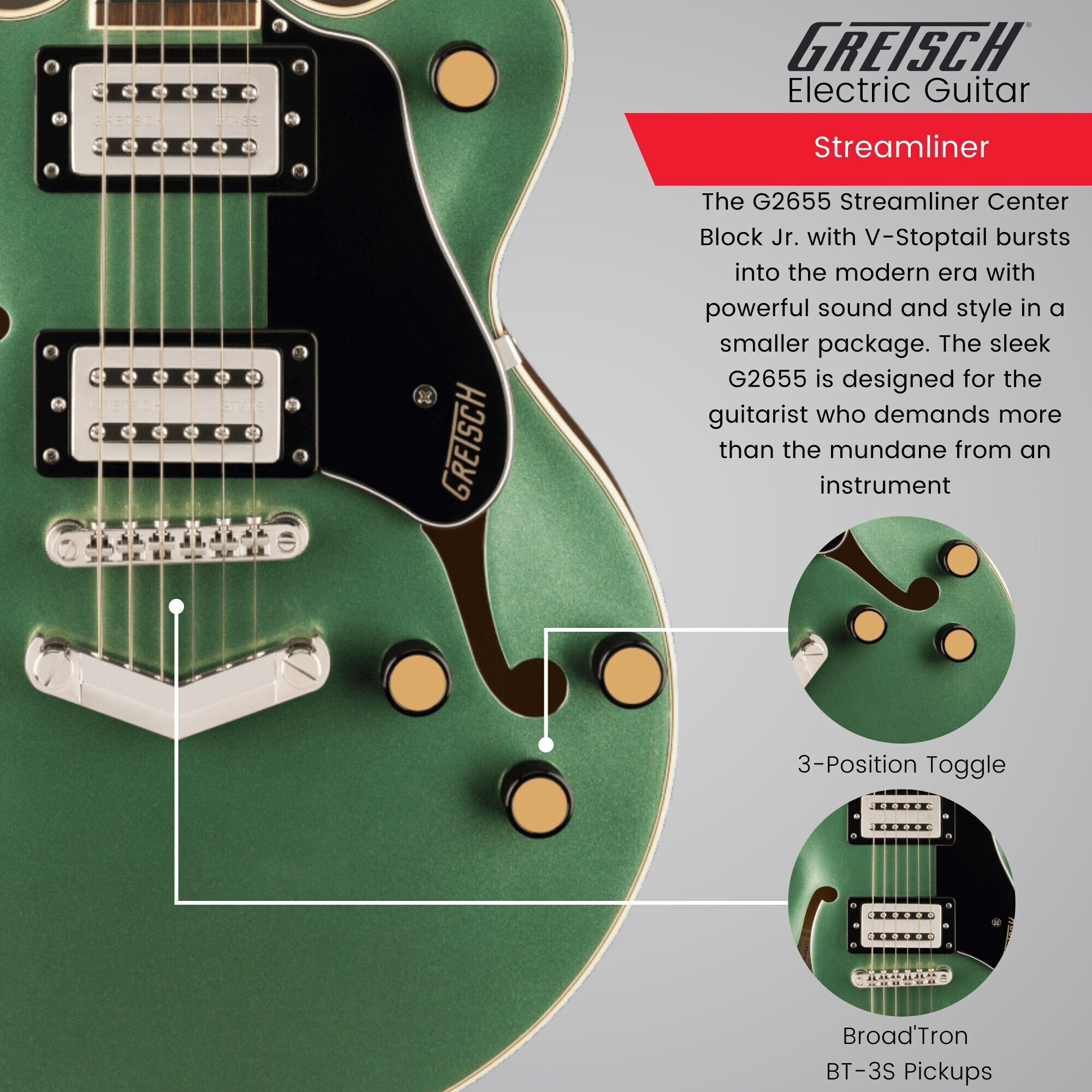 【忠】Gretsch G2655 Streamliner Gretsch G2655 Streamliner Center Block Jr Electric Guitar (Steel
