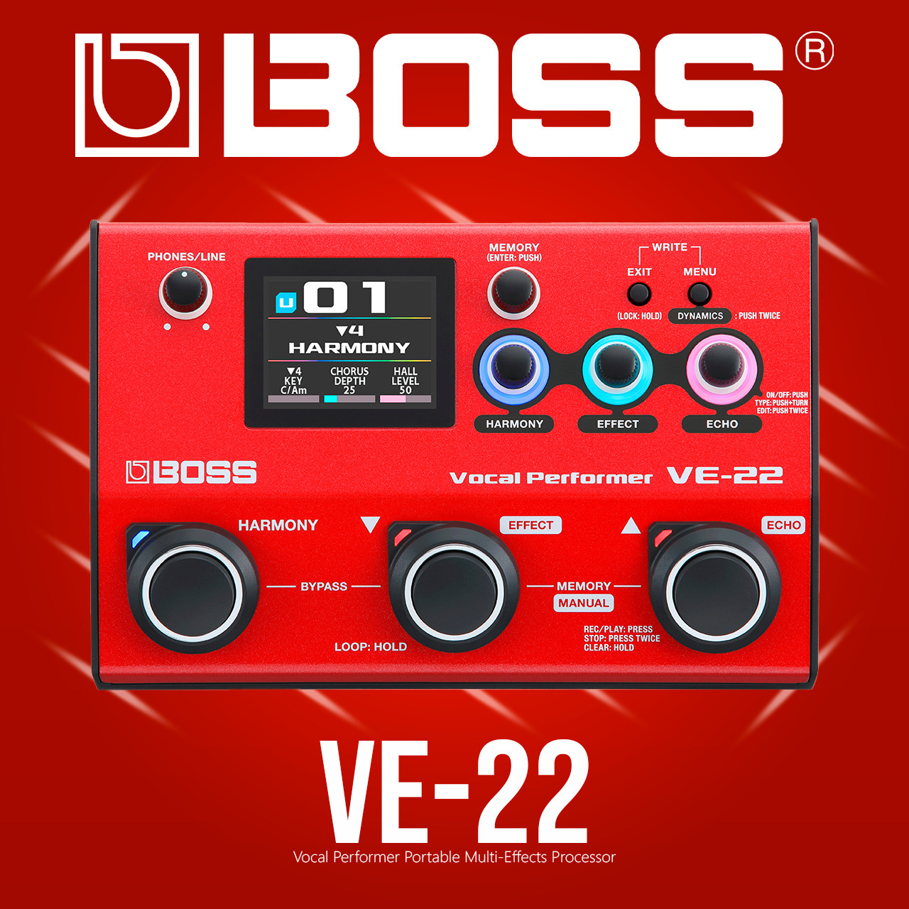 BOSS VE 22 Vocal Performer Portable Multi Effects Processor Bag