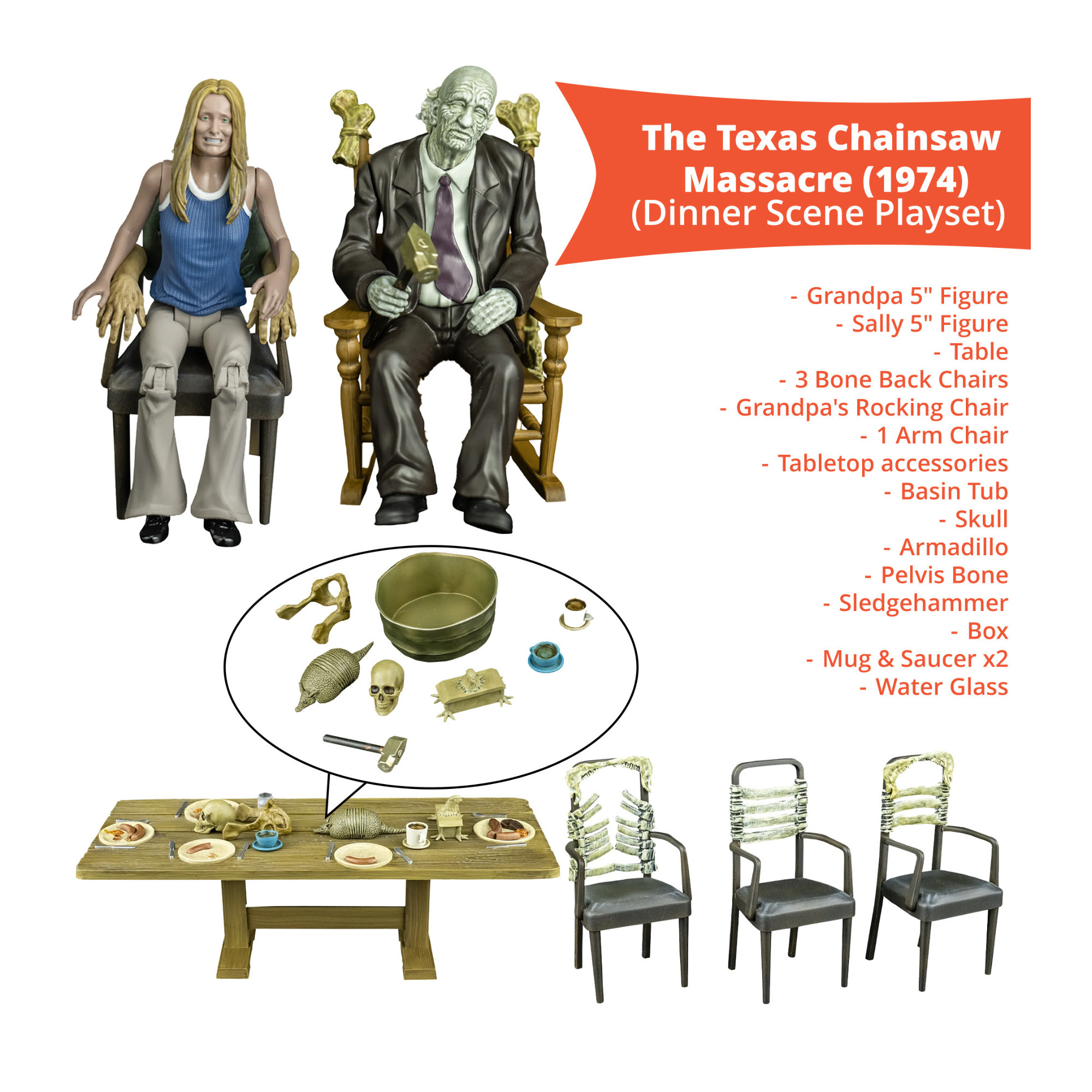 The Texas Chainsaw Massacre (1974) - Dinner Scene Playset with all