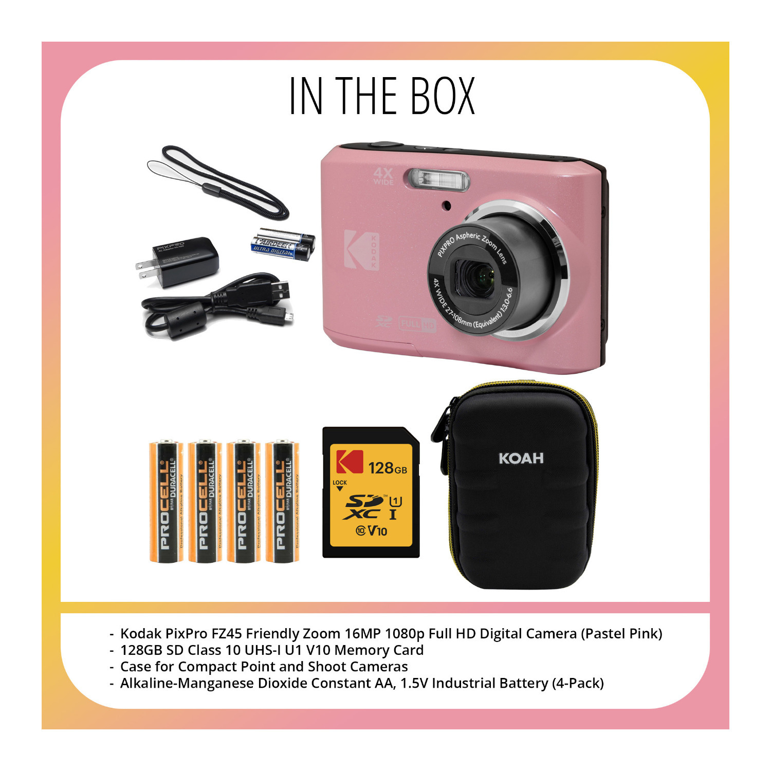 Kodak PixPro FZ45 Friendly Zoom 16MP Digital Camera SD Card Case