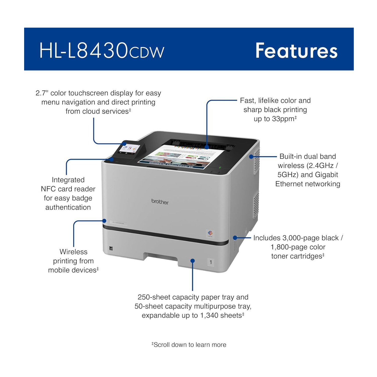 Brother HL-L8430CDW Business Color Laser Printer with Low-Cost