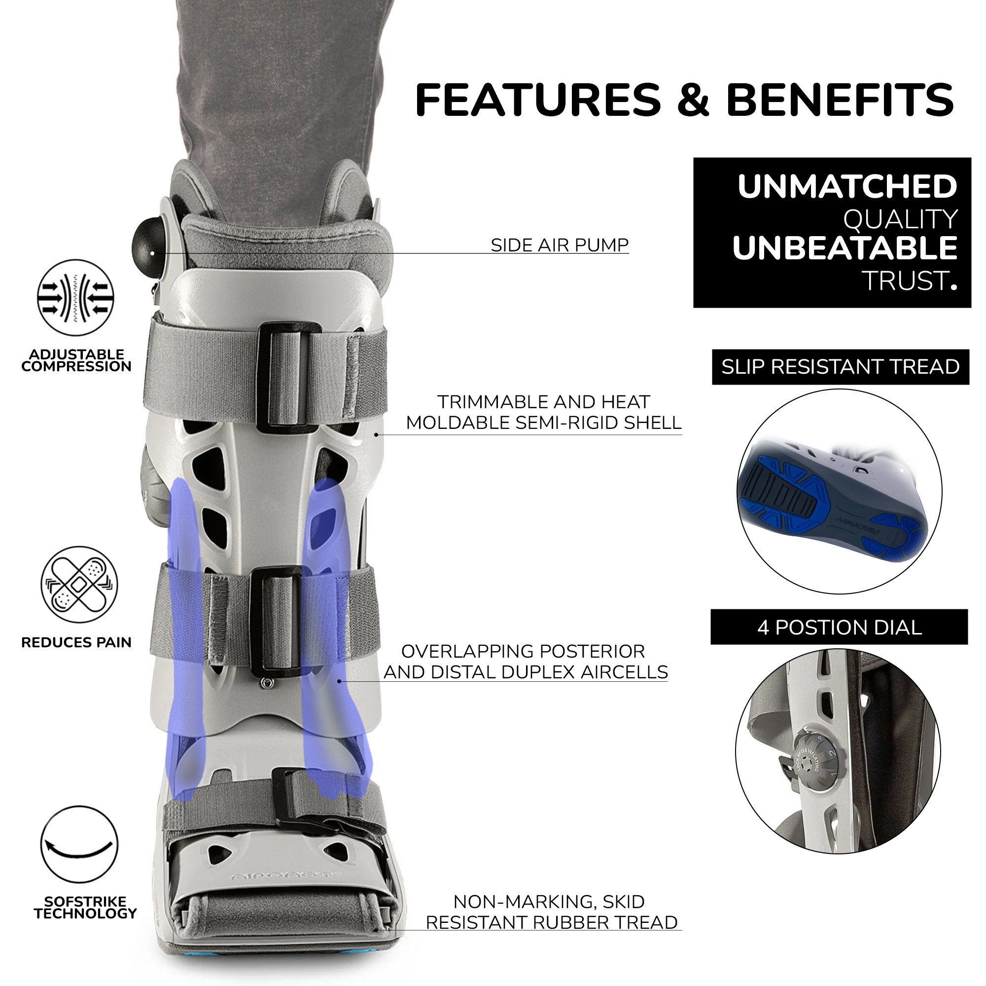 AIRCAST―MEDIUM Aircast AirSelect Medium Walker Brace Walking Boot (Gray) | eBay