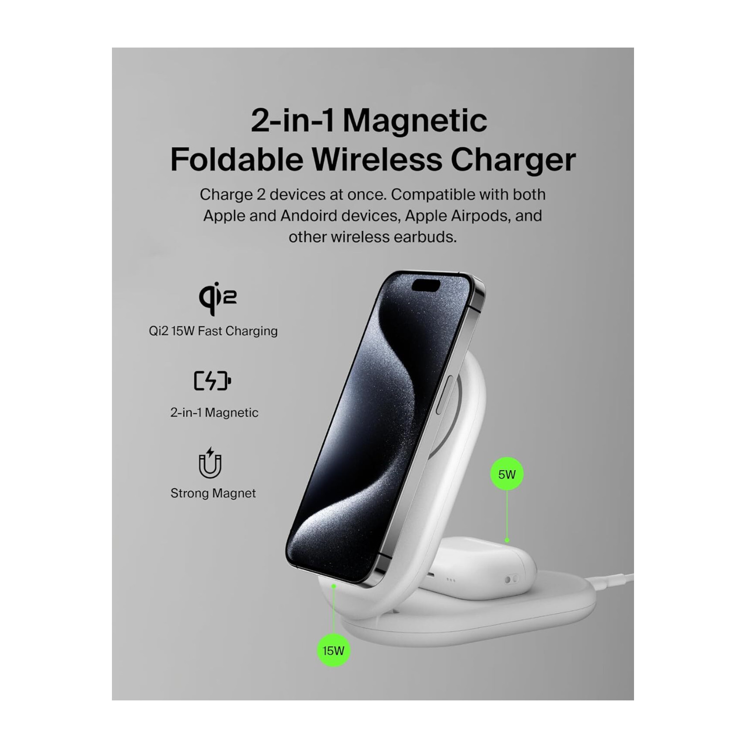 Belkin 2-in-1 Magnetic Foldable Wireless Charger 15W for IPhone 